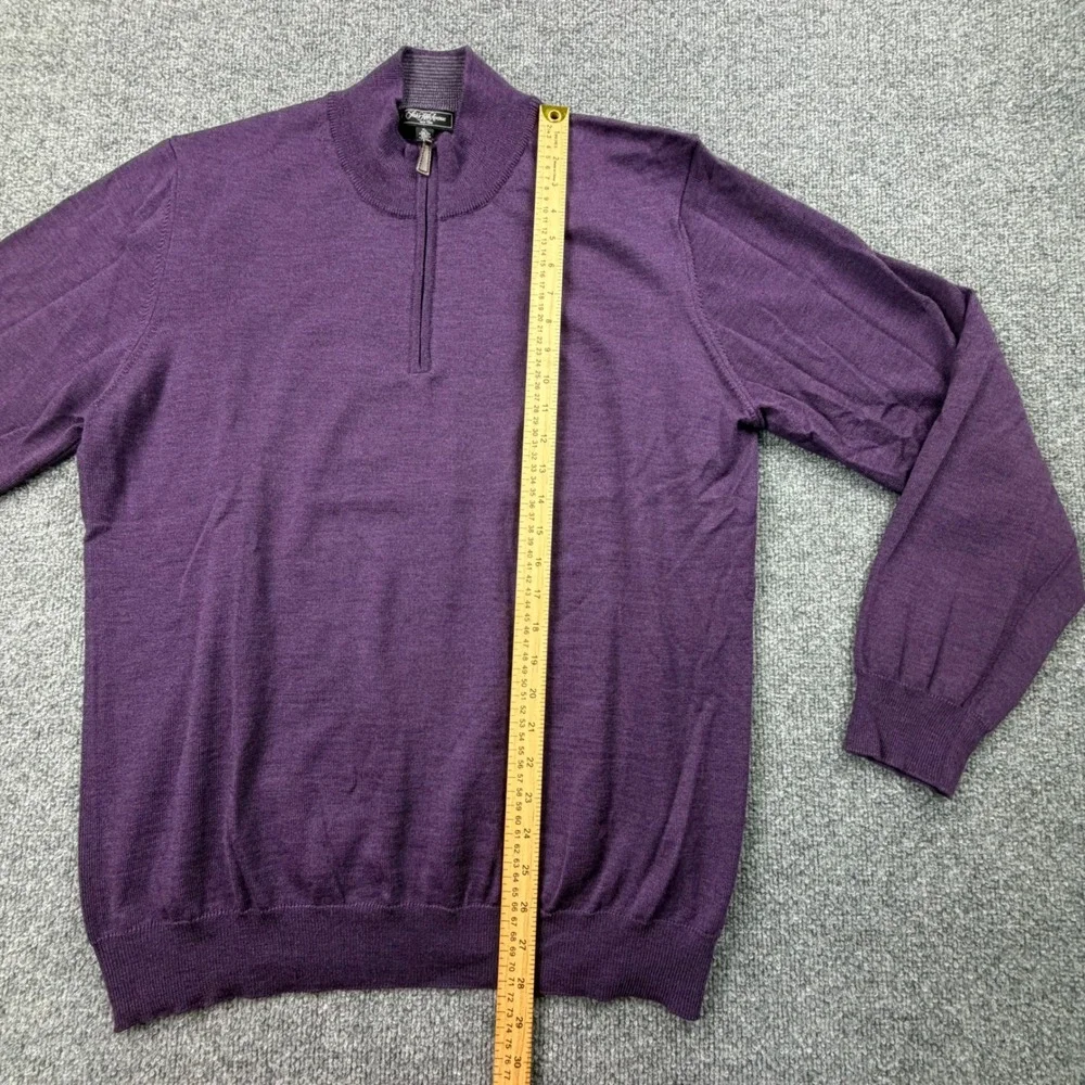 Saks Fifth Avenue Mens XL‎ 100% Merino Wool Quarter Zip Sweater Purple Italy